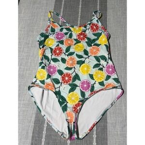 Hanna Andersson Womens Citrus Fruit Print One Piece Swimsuit Blue Large SS22